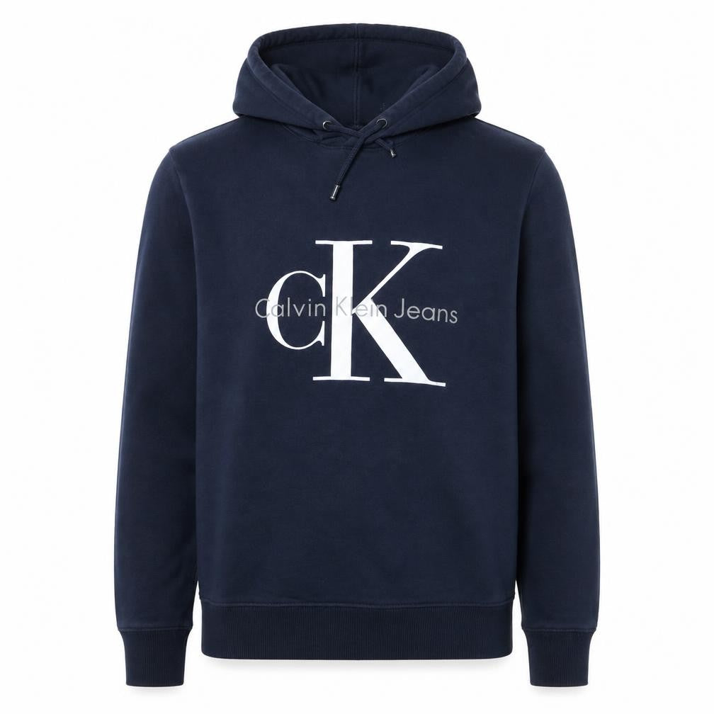 Front view of Calvin Klein Jeans Men's Blue Small Pullover Hoodie