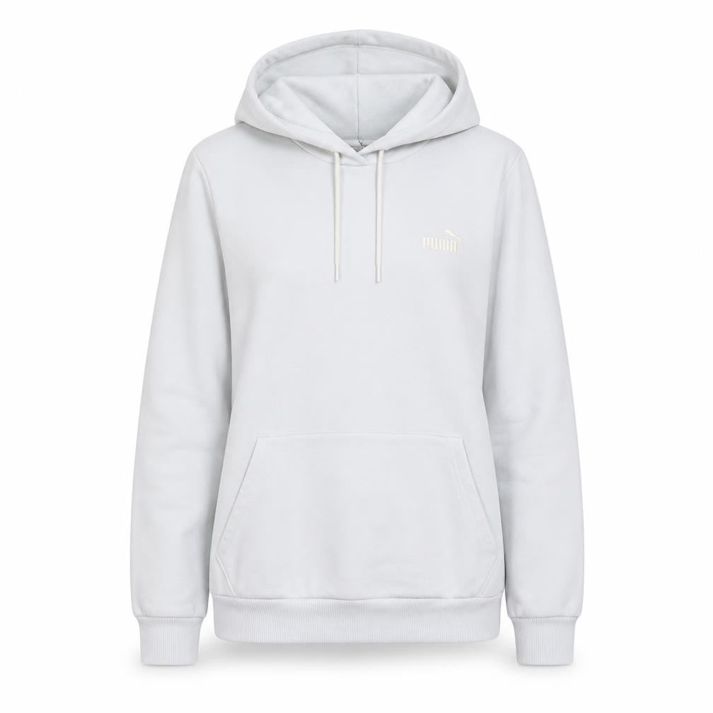 Front view of Puma Women's White Pullover Hoodie, size L, Casual Sweatshirt