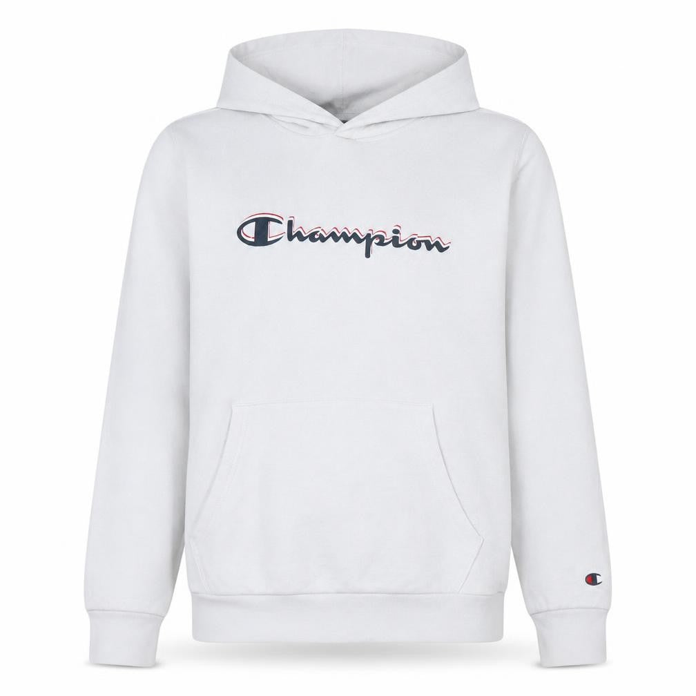 Front view of Champion boys’ white pullover hoodie 15-16 years regular fit fleece