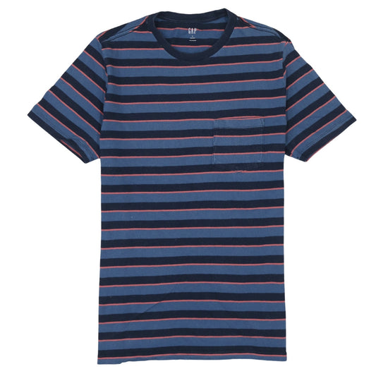 GAP Men's Blue Striped Cotton Crew Neck Short Sleeve T-Shirt Size M