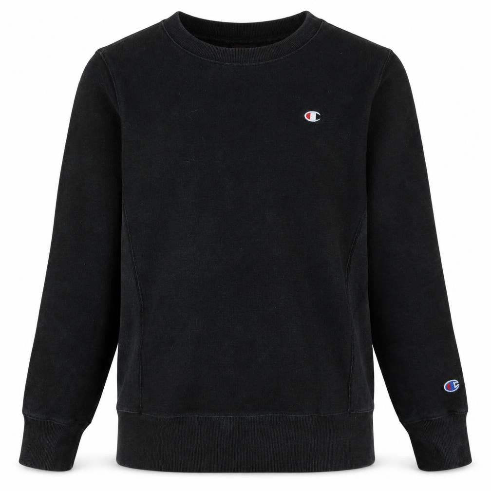 Front view of Champion Men’s Black Reverse Weave Crew Neck Sweatshirt Medium