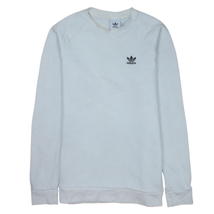 adidas Men's White Crew Neck Logo Pullover Sweatshirt Size S