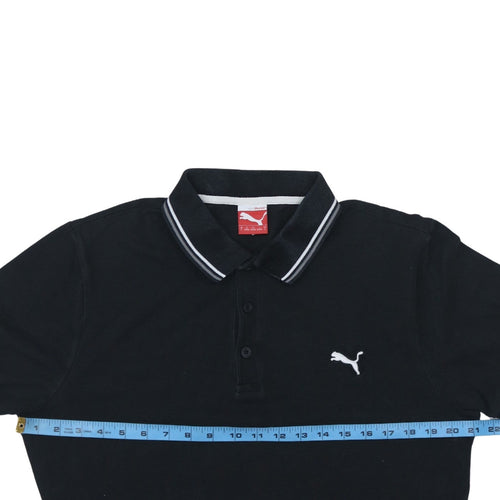 Puma Men's Black Cotton Polo Shirt Size L Short Sleeve Sports Logo