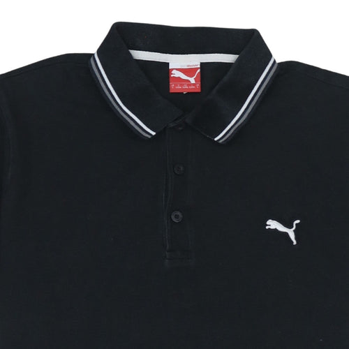 Puma Men's Black Cotton Polo Shirt Size L Short Sleeve Sports Logo