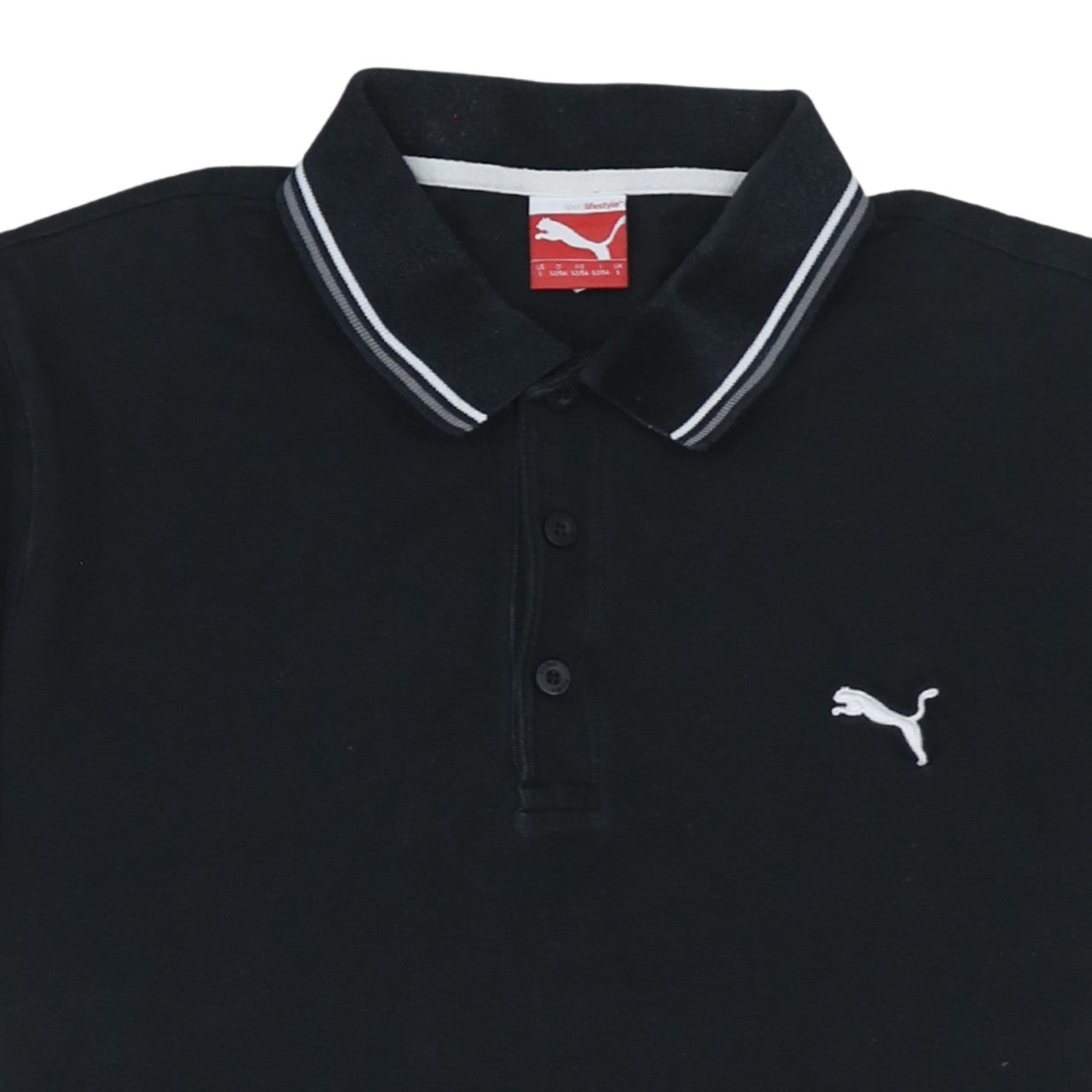 Puma Men's Black Cotton Polo Shirt Size L Short Sleeve Sports Logo
