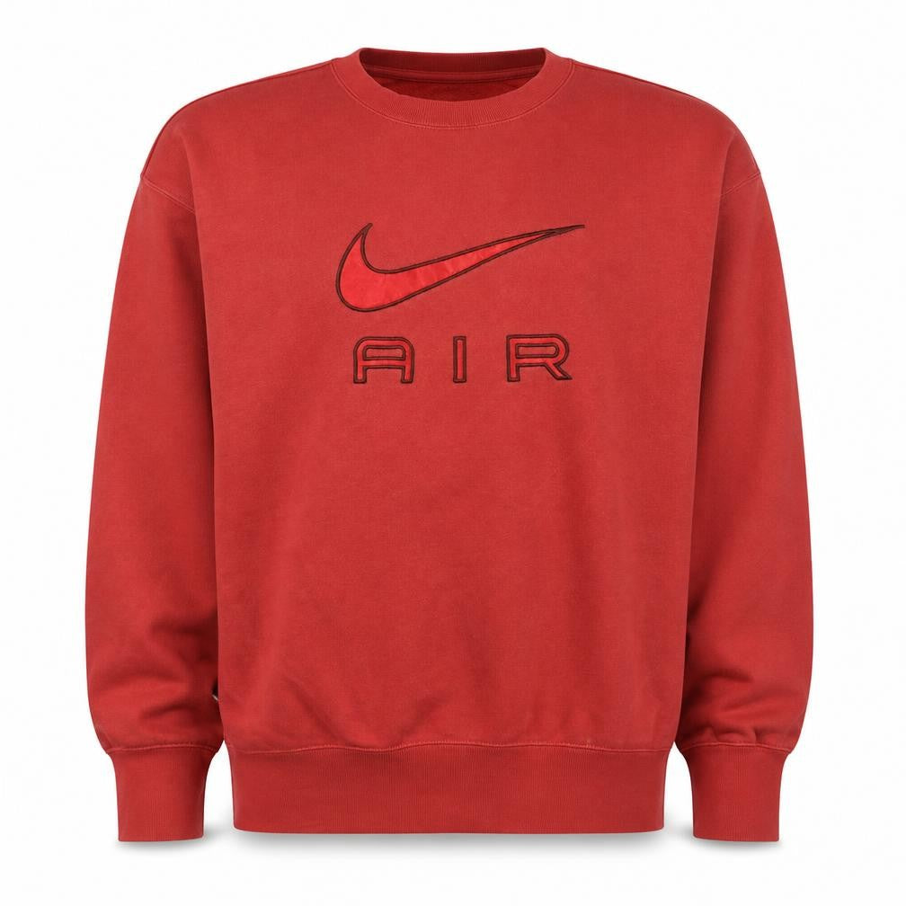 Front view of Nike Men's Red Air Logo Pullover Sweatshirt XS Fleece Crew Neck