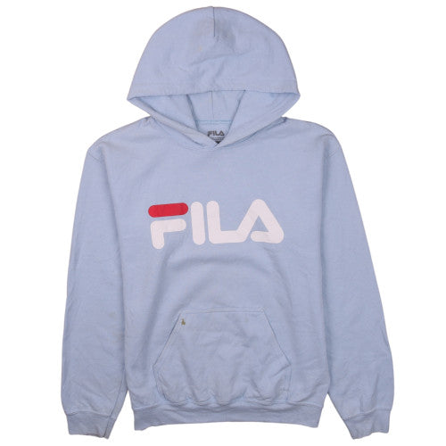 Fila Men Blue Pullover Hoodie Small Logo Graphic Fleece Sweatshirt