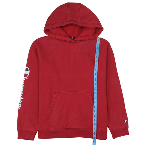 Champion Men's Red Pullover Hoodie Medium Logo Sleeve Fleece