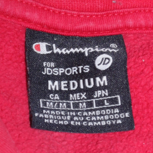 Champion Men's Red Pullover Hoodie Medium Logo Sleeve Fleece