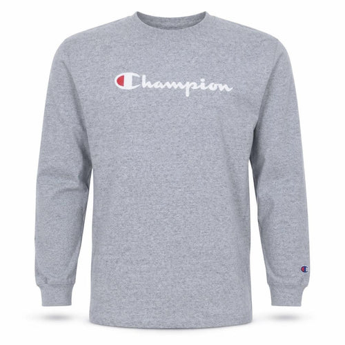 Champion Men's Grey Long Sleeve Crew Neck Logo T-Shirt Size S