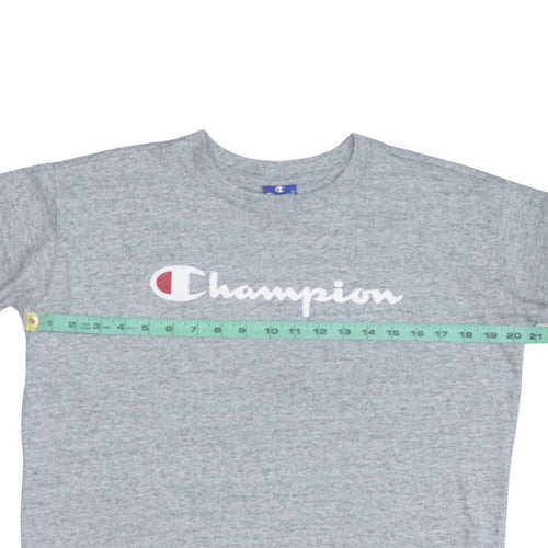 Champion Men's Grey Long Sleeve Crew Neck Logo T-Shirt Size S