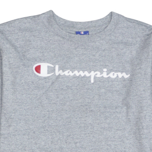 Champion Men's Grey Long Sleeve Crew Neck Logo T-Shirt Size S