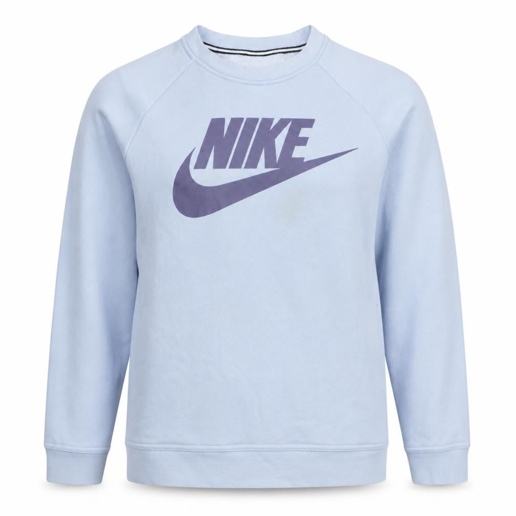 Front view of Nike Women’s Light Blue Logo Pullover Sweatshirt, size M