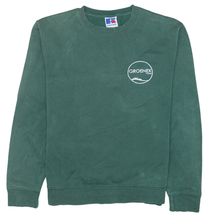 Russell Men’s Green Crew Neck Pullover Sweatshirt L Embroidered Logo