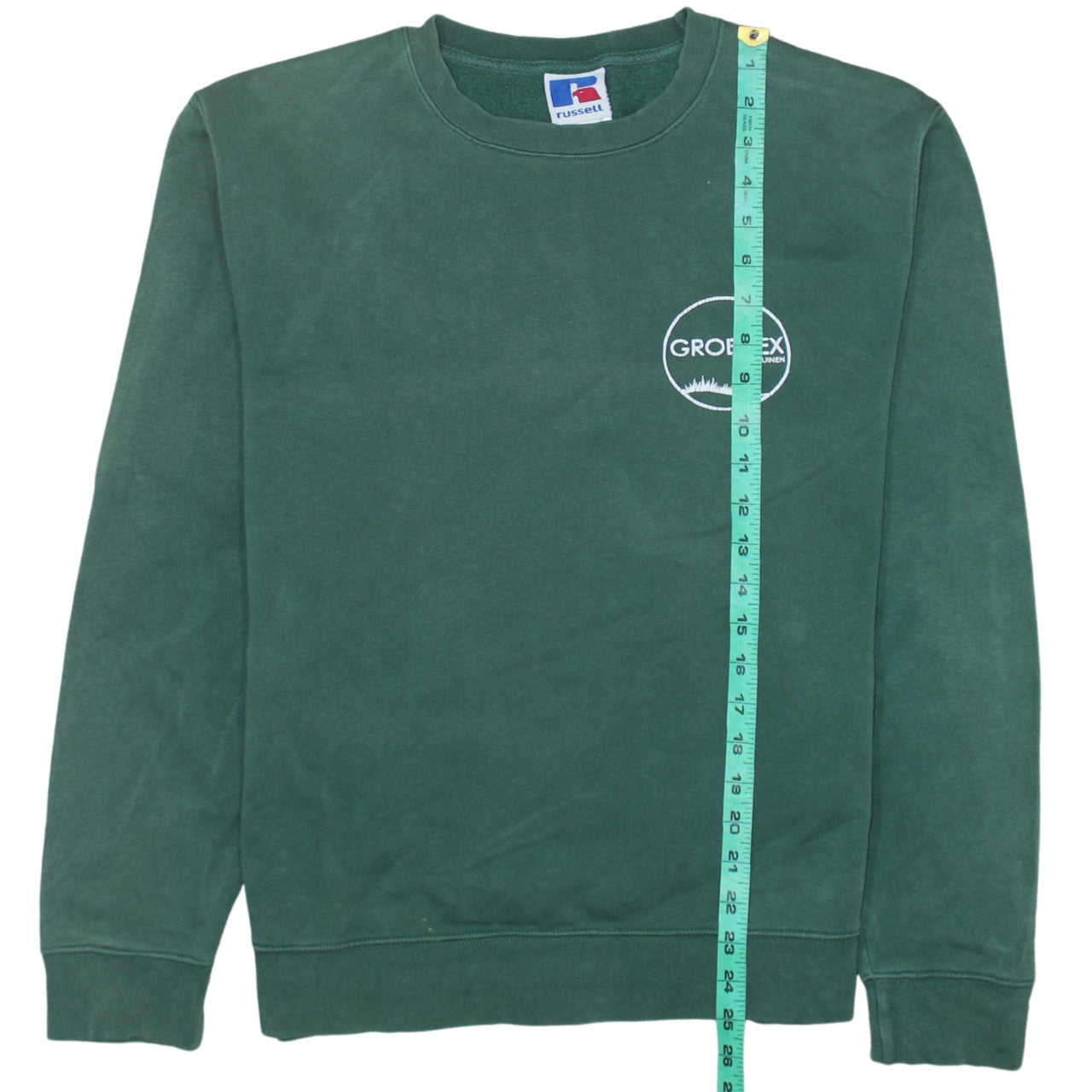 Russell Men’s Green Crew Neck Pullover Sweatshirt L Embroidered Logo