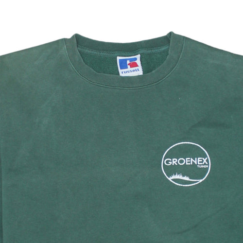 Russell Men’s Green Crew Neck Pullover Sweatshirt L Embroidered Logo