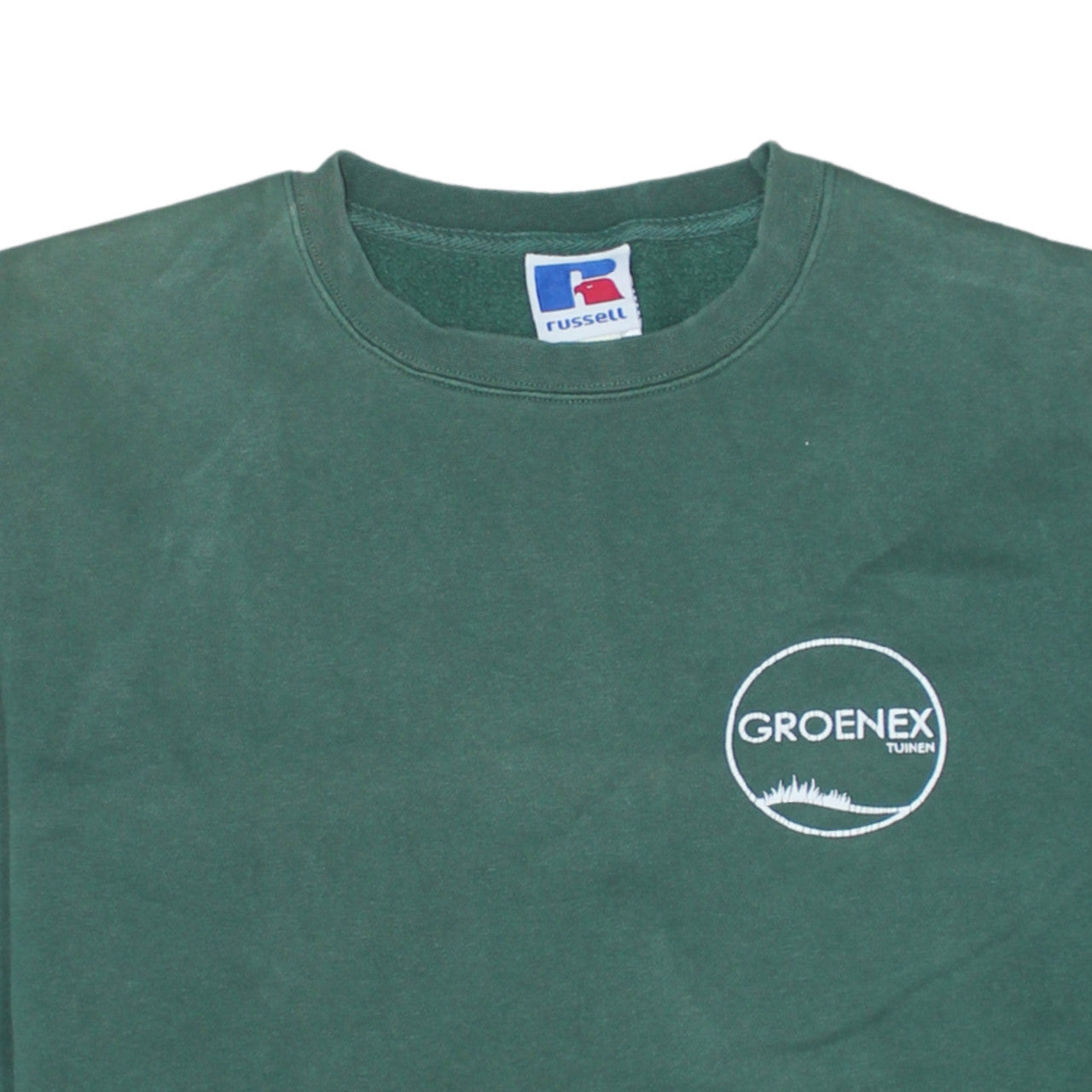Russell Men’s Green Crew Neck Pullover Sweatshirt L Embroidered Logo