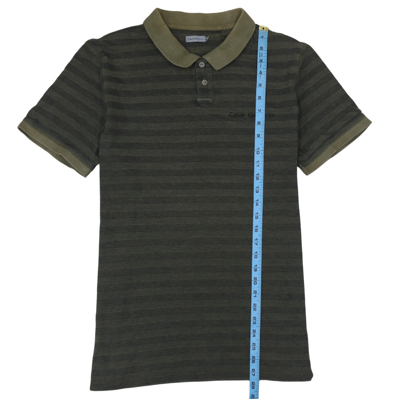 Calvin Klein Jeans Men’s Green Striped Polo Shirt Size M Cotton