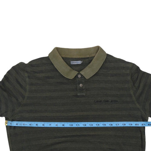 Calvin Klein Jeans Men’s Green Striped Polo Shirt Size M Cotton