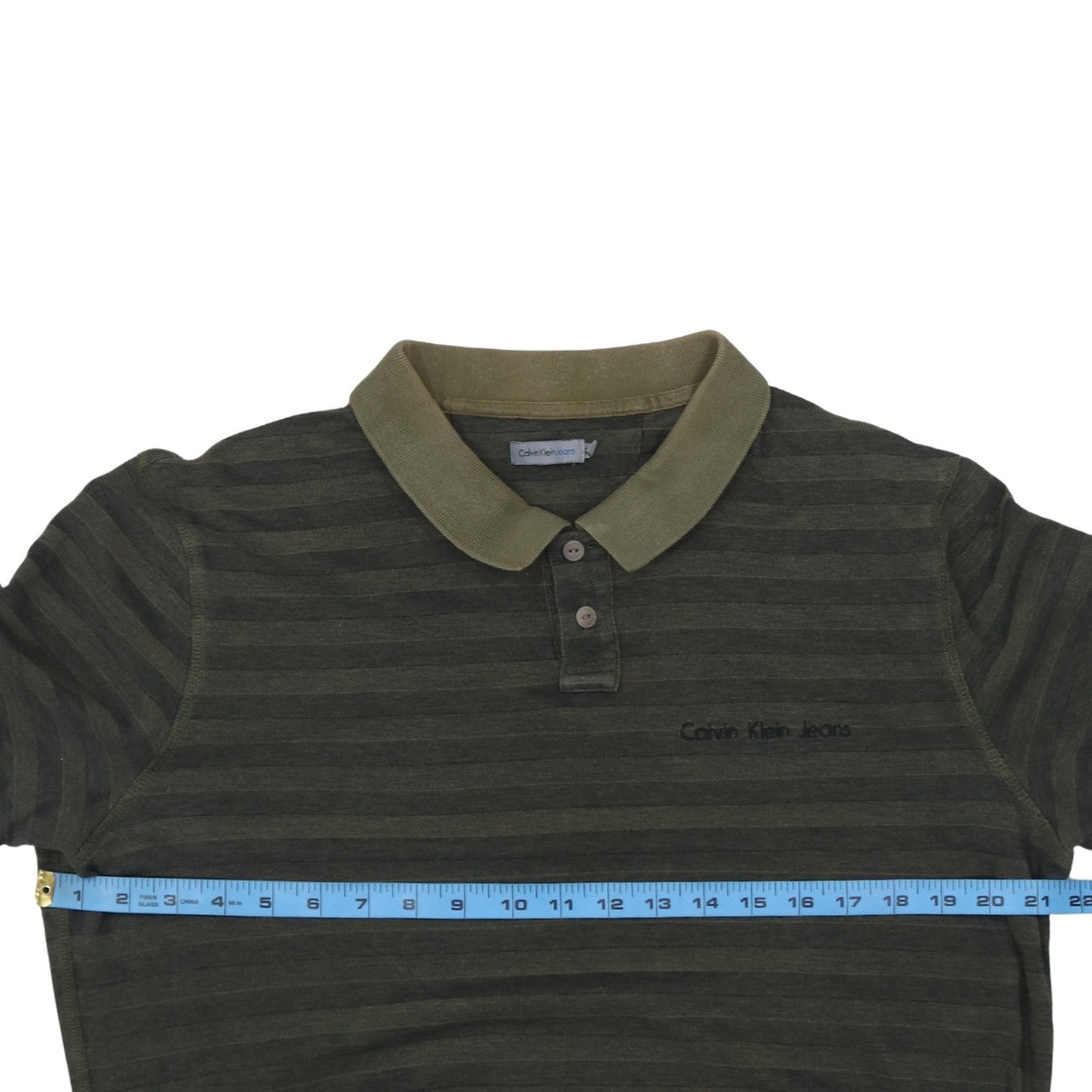 Calvin Klein Jeans Men’s Green Striped Polo Shirt Size M Cotton