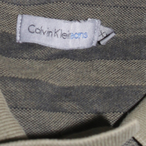 Calvin Klein Jeans Men’s Green Striped Polo Shirt Size M Cotton