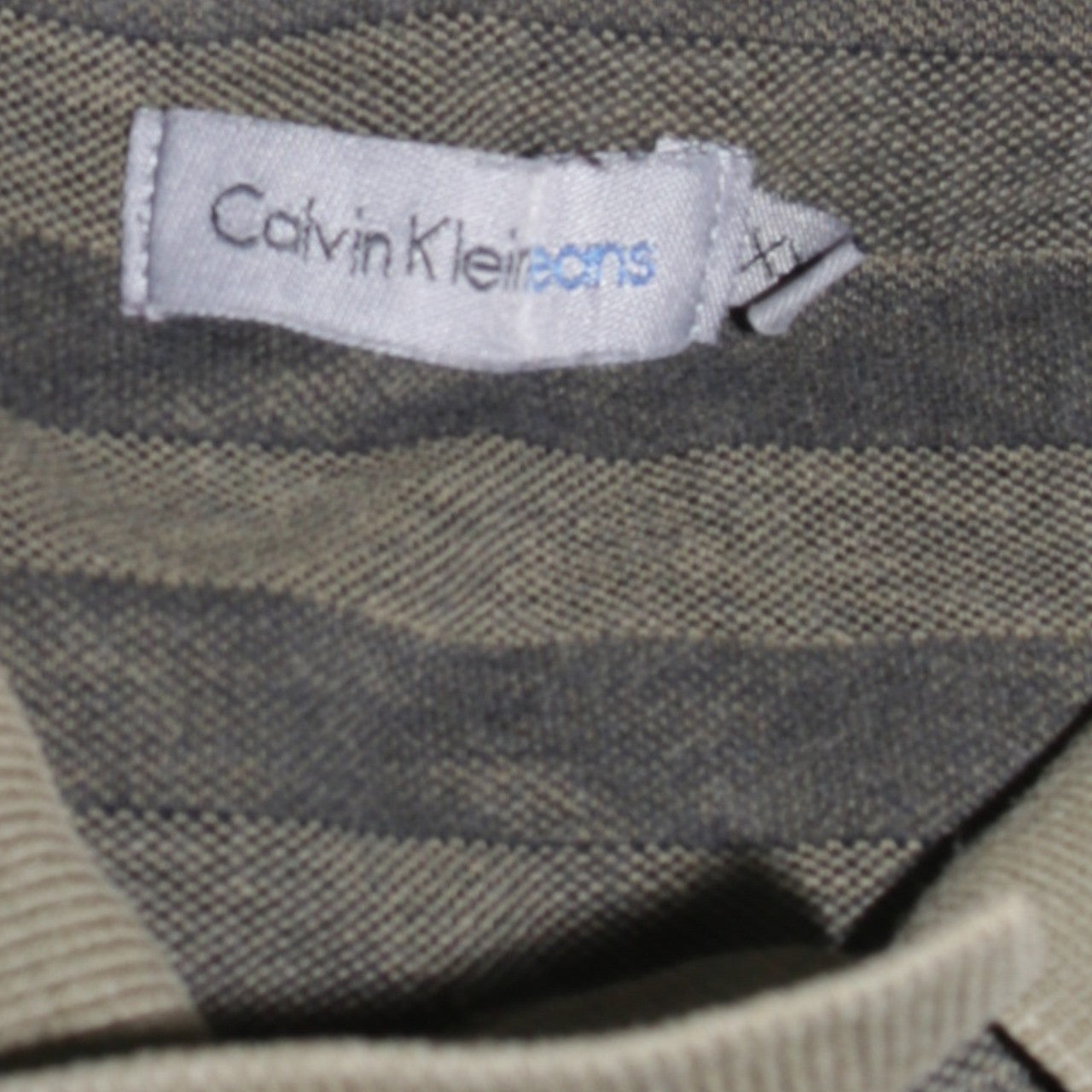 Calvin Klein Jeans Men’s Green Striped Polo Shirt Size M Cotton