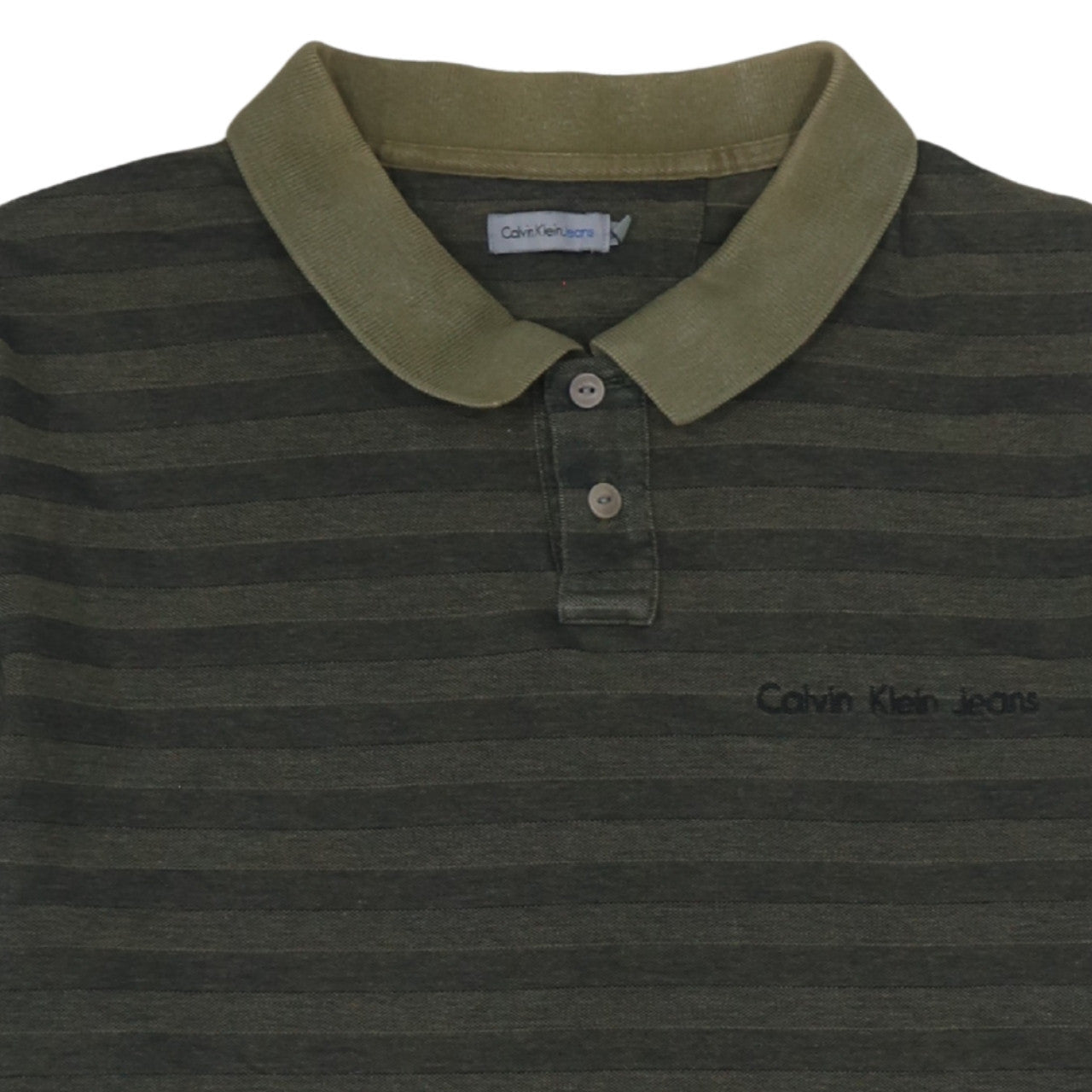 Calvin Klein Jeans Men’s Green Striped Polo Shirt Size M Cotton