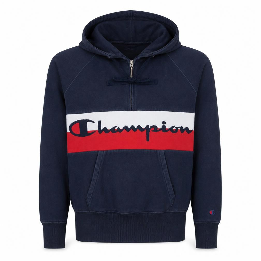 Champion Mens Navy XS 1/2 Zip Hoodie Pullover Logo Cotton
