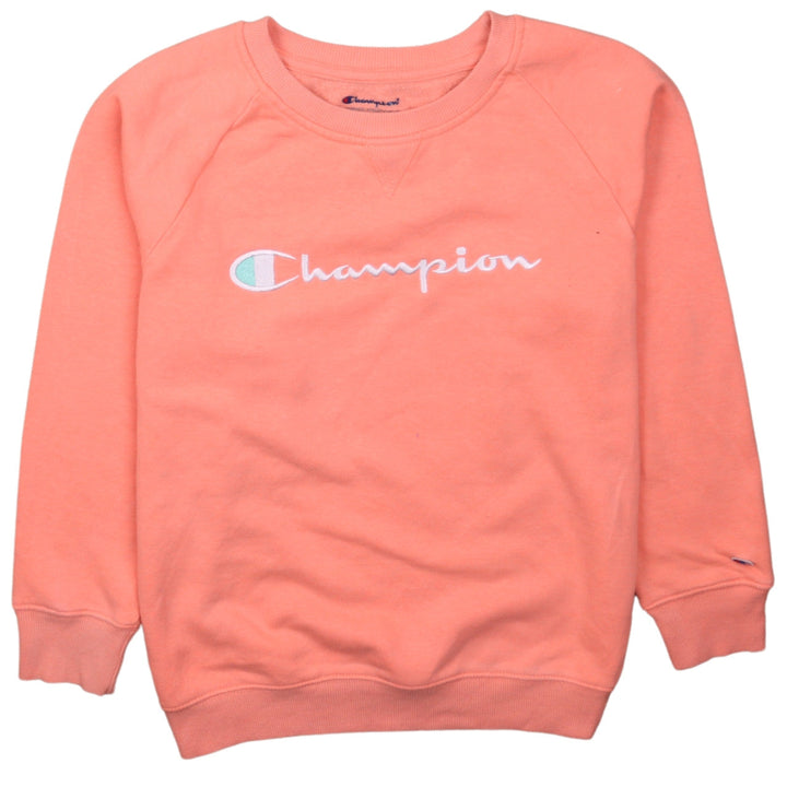 Champion Girls Pink XL Pullover Crew Neck Fleece Sweatshirt Logo Jumper