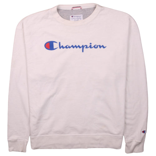 Champion Men's White Logo Crew Neck Pullover Sweatshirt L