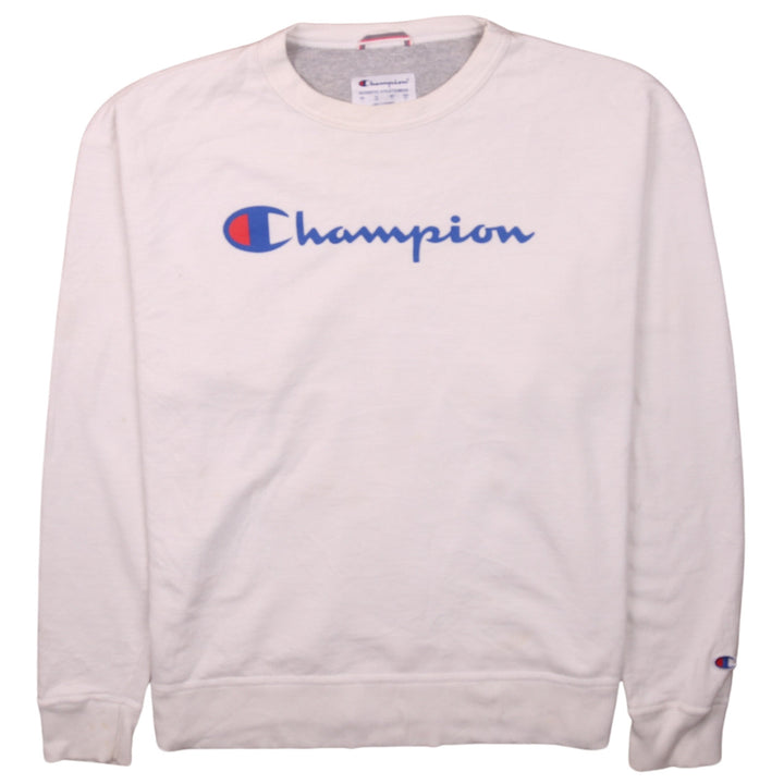 Champion Men's White Logo Crew Neck Pullover Sweatshirt L