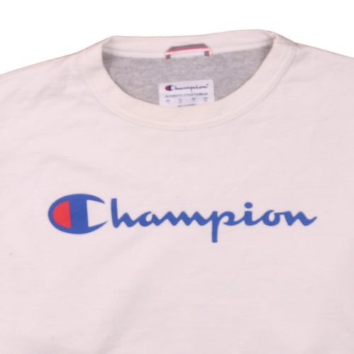Champion Men's White Logo Crew Neck Pullover Sweatshirt L
