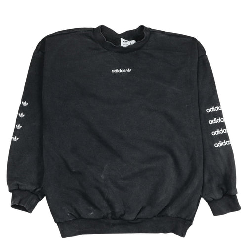 Adidas Women Black Logo Pullover Sweatshirt Size 12 Regular Fit