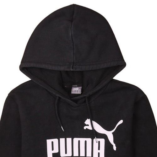 Puma Womens Black Pullover Hoodie Size 16 Logo Graphic Casual