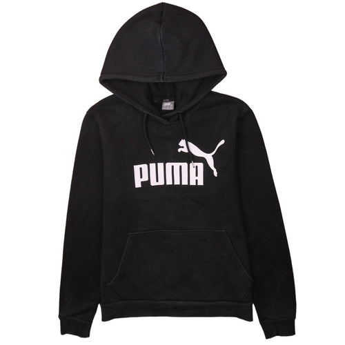 Puma Womens Black Pullover Hoodie Size 16 Logo Graphic Casual