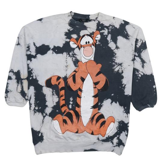 Front view of Bershka Women’s Grey Tie Dye Tigger Pullover Sweatshirt XS