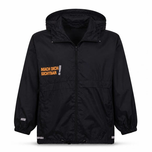 Sirocco Boys Black Hooded Windbreaker Jacket 15-16 Years Reflective Zip
