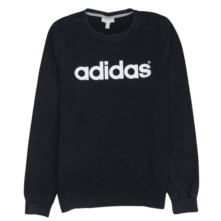 Adidas Men Black Logo Crew Neck Pullover Sweatshirt L