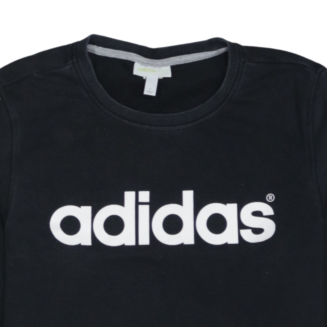 Adidas Men Black Logo Crew Neck Pullover Sweatshirt L