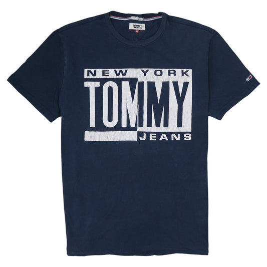 Tommy Jeans Men's Blue XL Regular Fit Cotton Logo T-Shirt