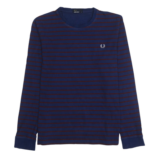Fred Perry Men's Blue Striped Long Sleeve Cotton T-Shirt M