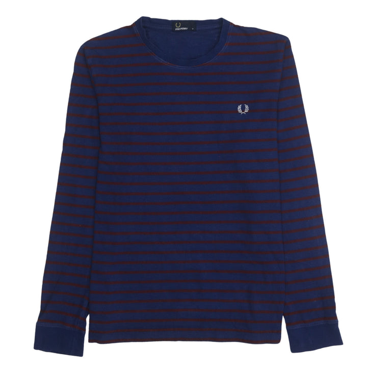 Fred Perry Men's Blue Striped Long Sleeve Cotton T-Shirt M