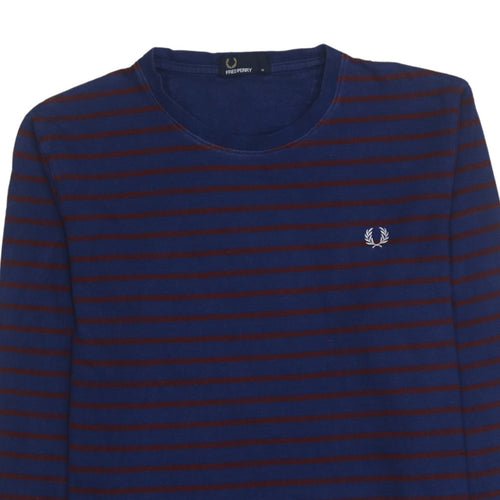 Fred Perry Men's Blue Striped Long Sleeve Cotton T-Shirt M