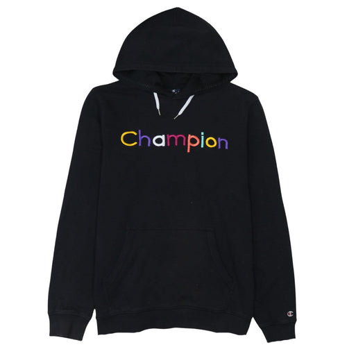 Champion Women Black Hoodie L Pullover Embroidered Logo Cotton Blend