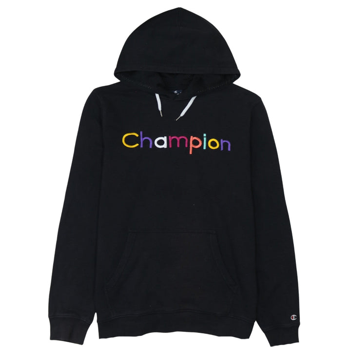 Champion Women Black Hoodie L Pullover Embroidered Logo Cotton Blend