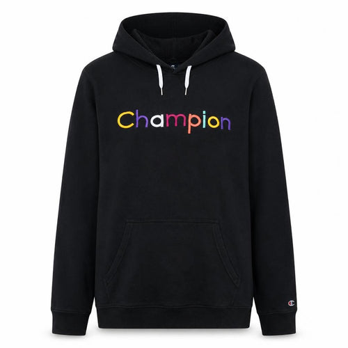 Champion Women Black Hoodie L Pullover Embroidered Logo Cotton Blend