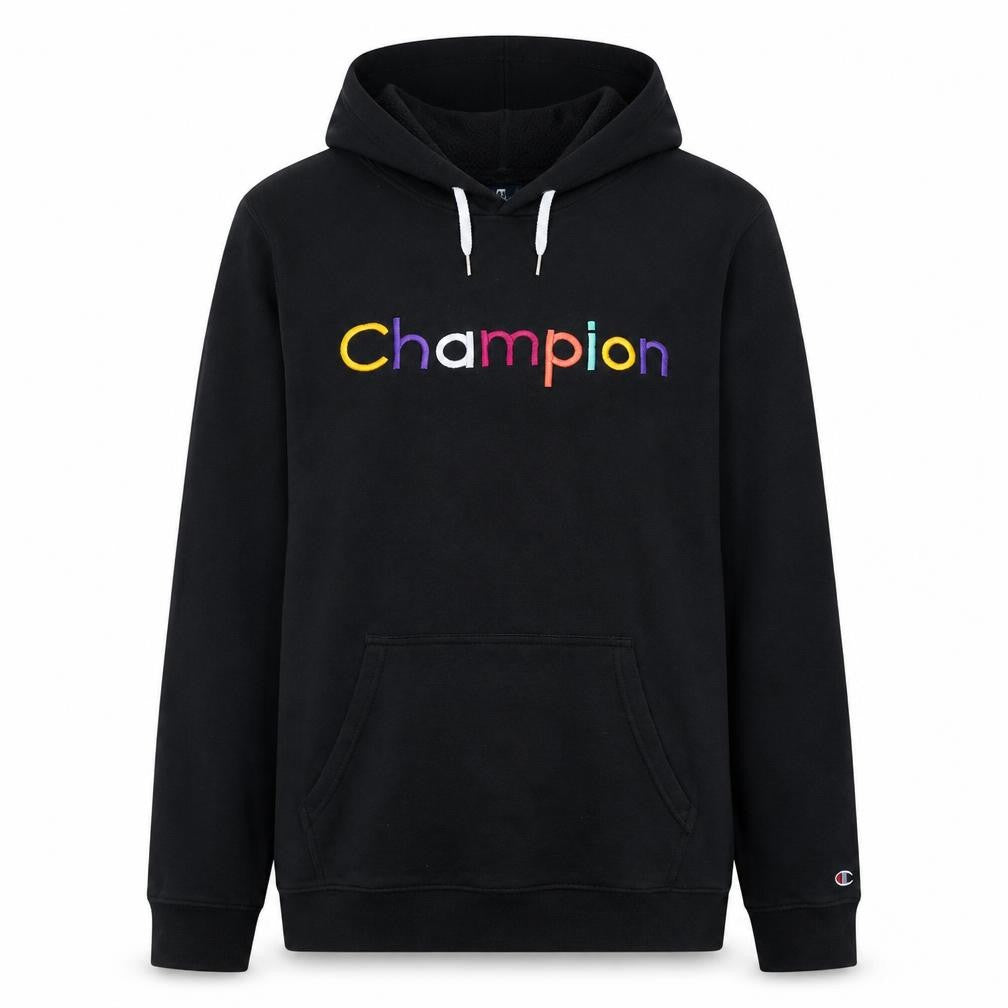Champion Women Black Hoodie L Pullover Embroidered Logo Cotton Blend
