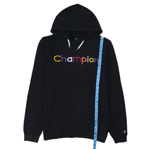 Champion Women Black Hoodie L Pullover Embroidered Logo Cotton Blend