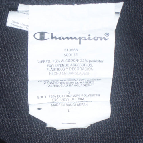 Champion Women Black Hoodie L Pullover Embroidered Logo Cotton Blend