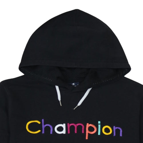 Champion Women Black Hoodie L Pullover Embroidered Logo Cotton Blend
